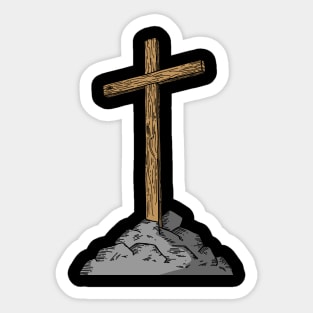 Wooden cross on a hill Sticker